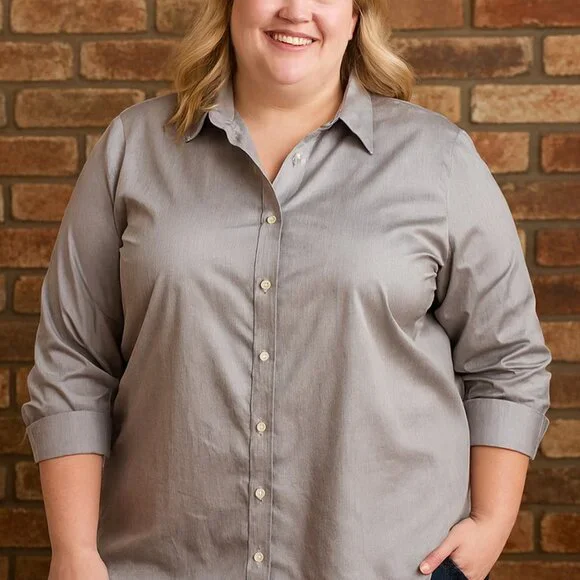 Talbots Wrinkle Resistant 16WPGray/Blue Chambray 100% Cotton Like New - Picture 1 of 6